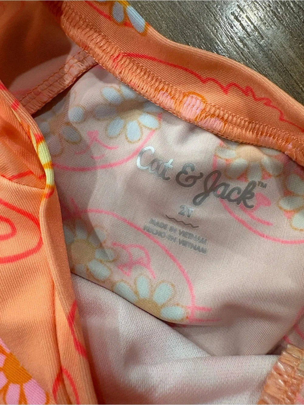 Cat & Jack Girls' Coral Pink Floral Bunny Long Sleeve Rashguard Set